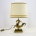 Tischlampe aus Messing mit Leinenschirm und Samt-Zierstreifen